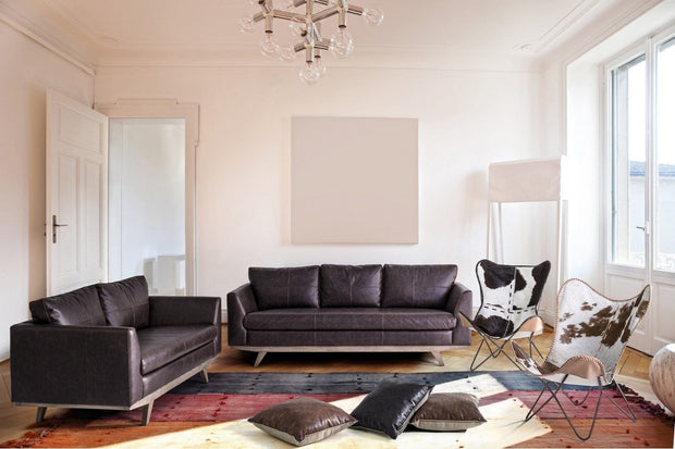 Fotoliu fix tapitat cu piele naturala si picioare metalice, Buffalo Negru, l68xA70xH93 cm (1)