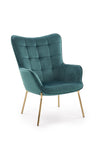Halmar Fotoliu fix tapitat cu stofa, cu picioare metalice Castiel 2 Verde inchis / Auriu, l71xA79xH97 cm