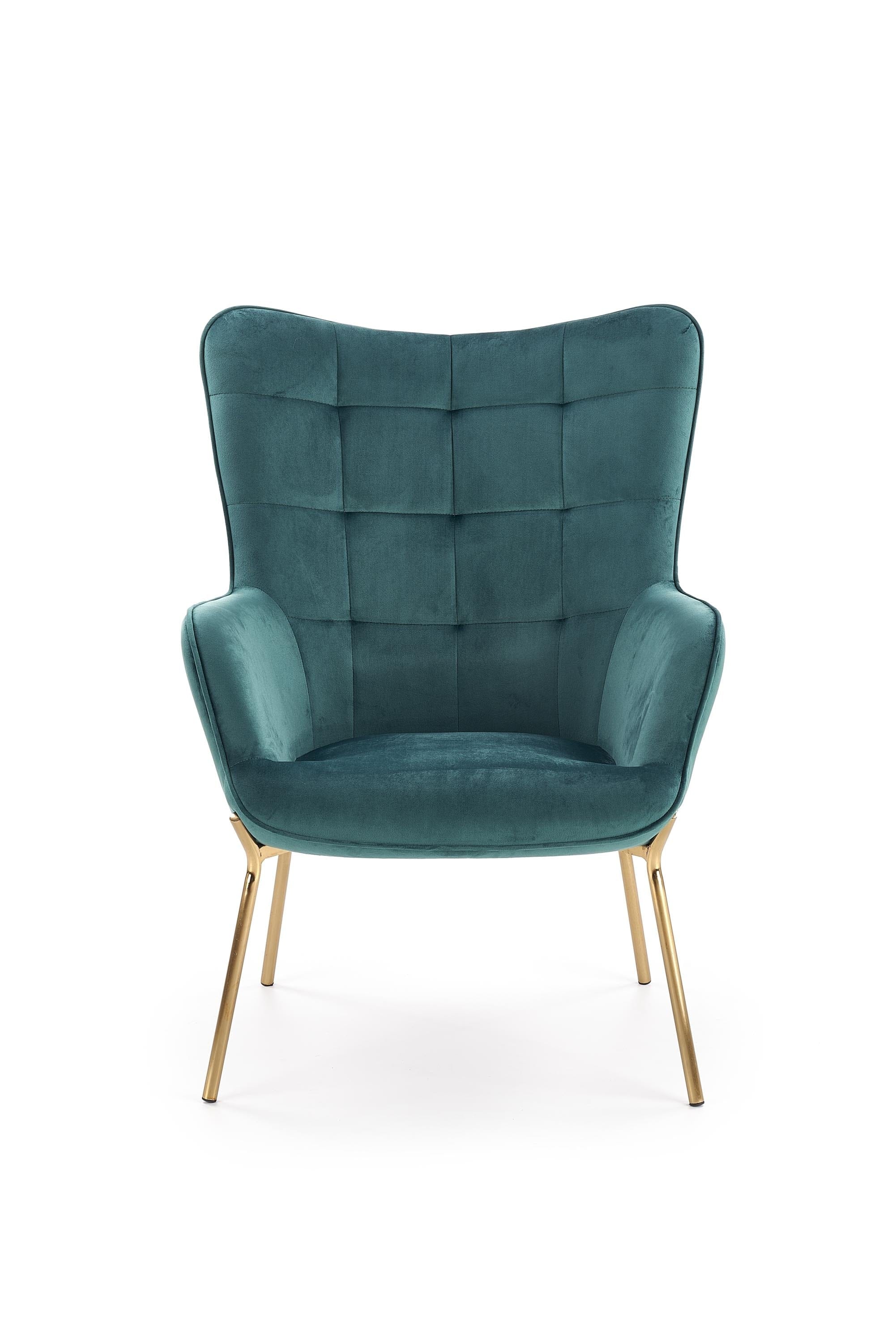 Halmar Fotoliu fix tapitat cu stofa, cu picioare metalice Castiel 2 Verde inchis / Auriu, l71xA79xH97 cm