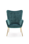 Halmar Fotoliu fix tapitat cu stofa, cu picioare metalice Castiel 2 Verde inchis / Auriu, l71xA79xH97 cm