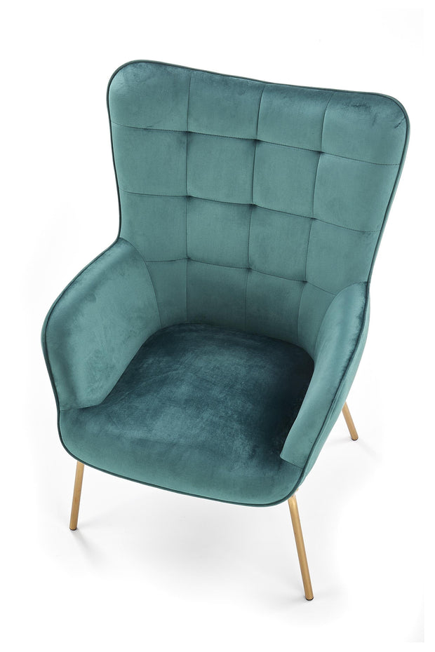 Halmar Fotoliu fix tapitat cu stofa, cu picioare metalice Castiel 2 Verde inchis / Auriu, l71xA79xH97 cm