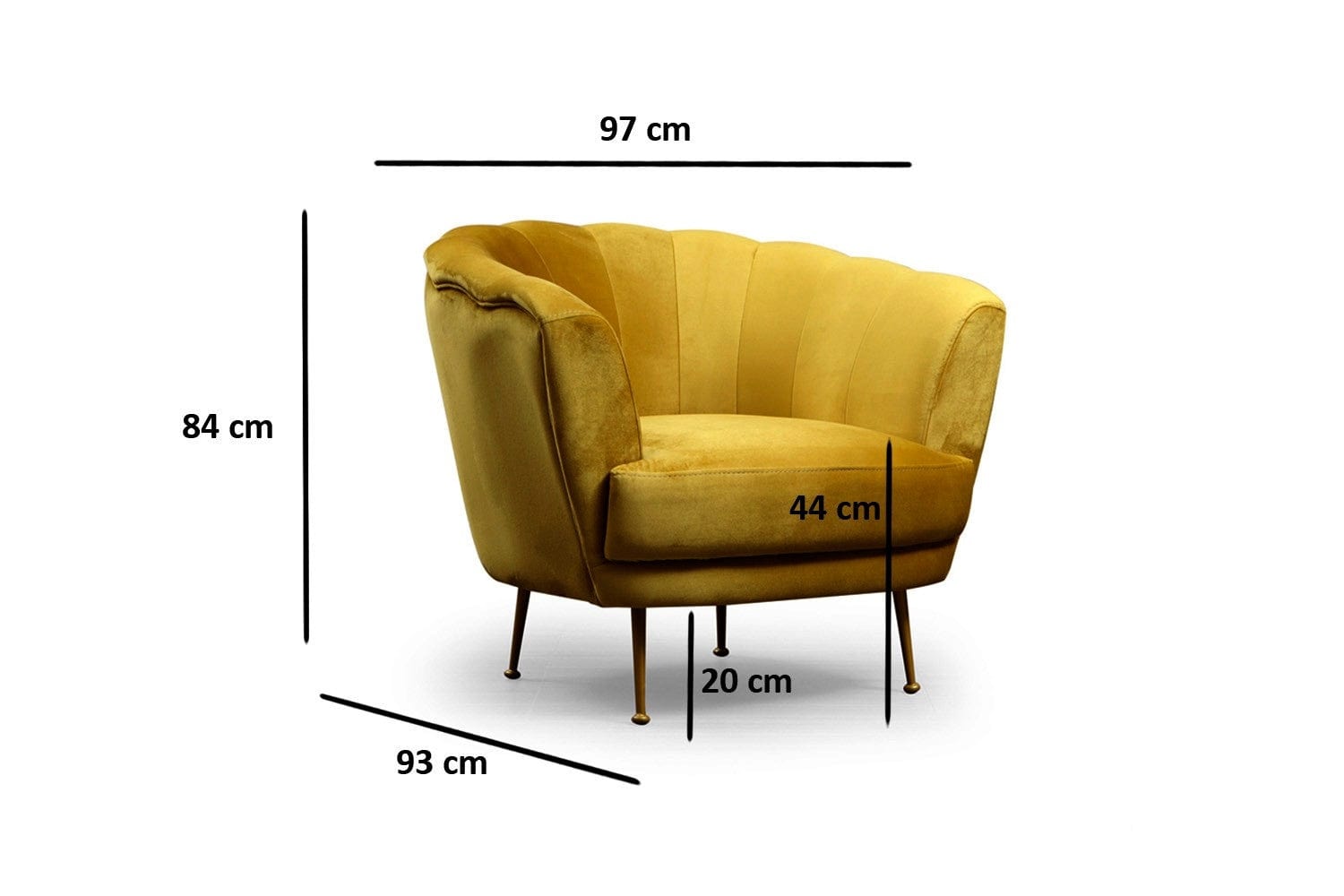 Fotoliu fix tapitat cu stofa, Daisy Velvet Mustariu, l97xA93xH84 cm (6)