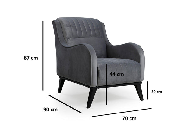 Fotoliu fix tapitat cu stofa, Lisa Velvet Antracit, l70xA90xH87 cm (3)