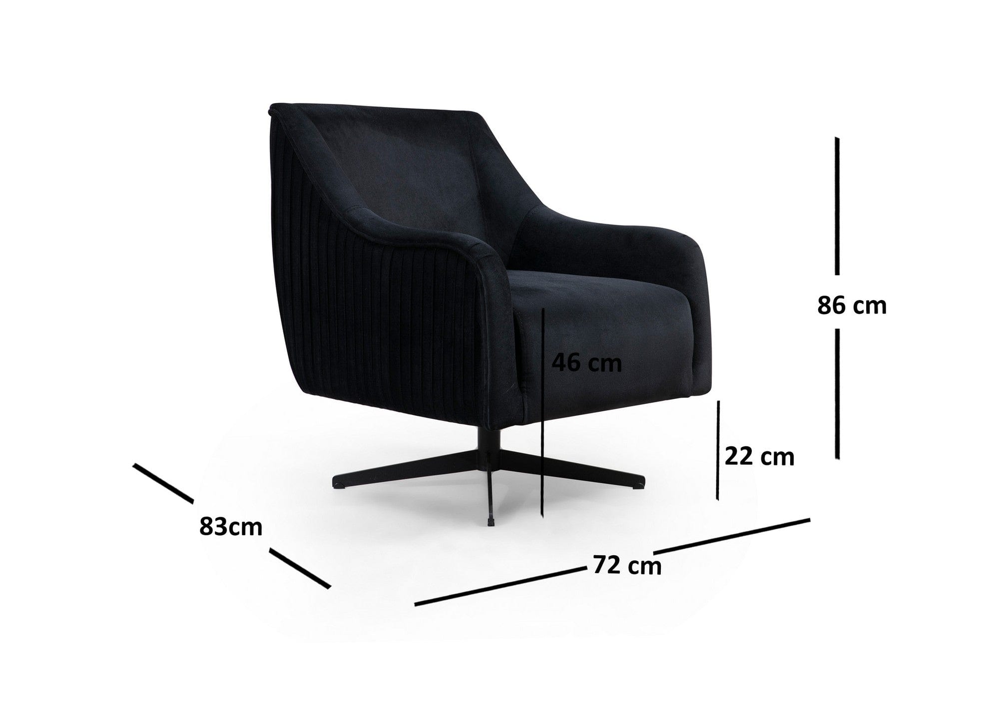 Fotoliu fix tapitat cu stofa, London Velvet Negru, l72xA83xH86 cm (3)