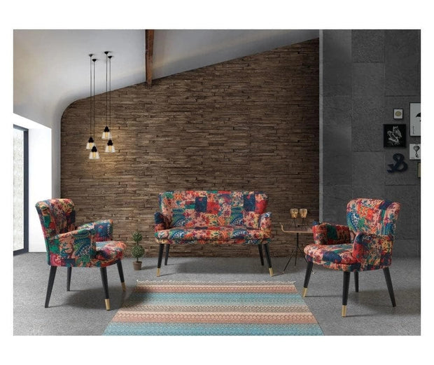 Fotoliu fix tapitat cu stofa, Patchwork Multicolor, l65xA60xH75 cm (1)