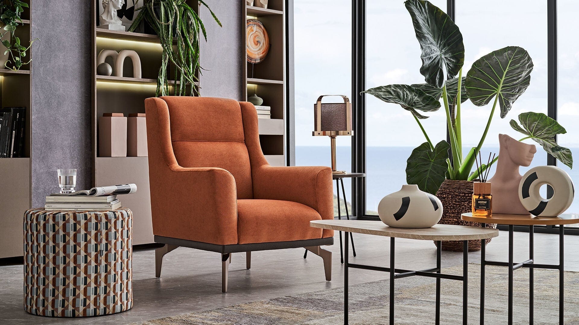 Dogtas Fotoliu fix tapitat cu stofa, Piero Velvet Caramiziu, l80xA90xH100 cm