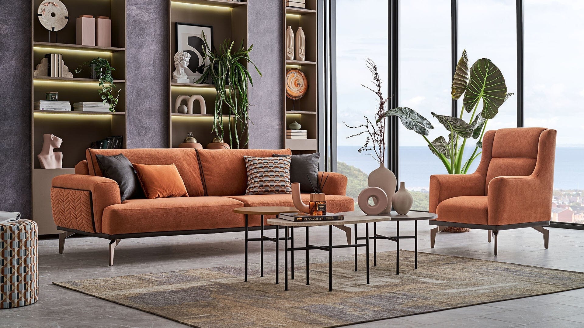 Dogtas Fotoliu fix tapitat cu stofa, Piero Velvet Caramiziu, l80xA90xH100 cm