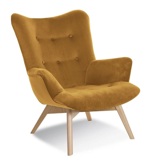 Atreve Fotoliu fix tapitat cu stofa si picioare din lemn, Angel Mustariu / Fag, l66xA70xH87 cm