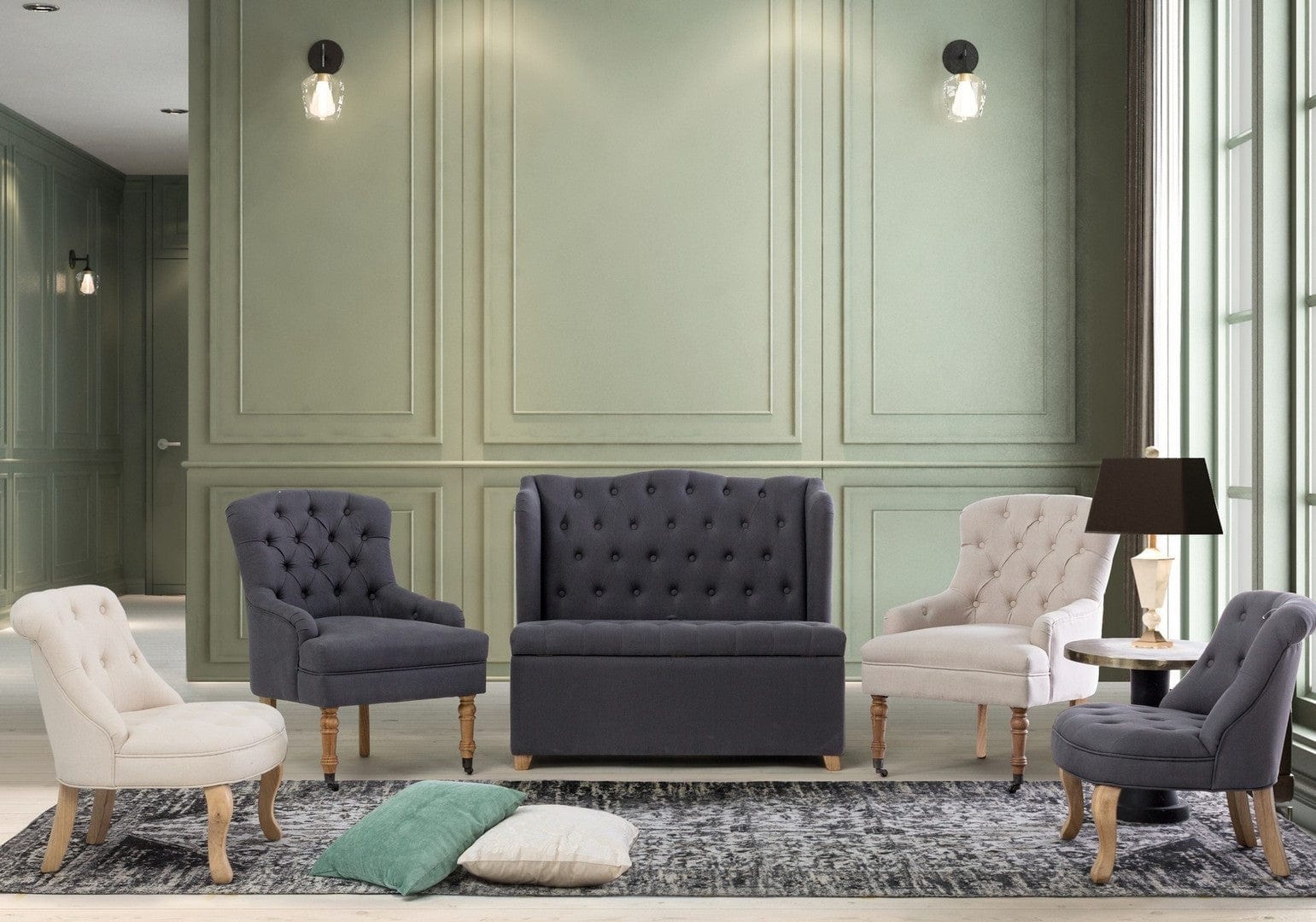 Fotoliu fix tapitat cu stofa si picioare din lemn, Arlette B Bej, l63xA68xH70 cm (2)