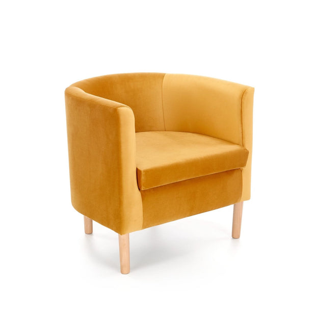 Halmar Fotoliu fix tapitat cu stofa si picioare din lemn, Cliffton II Velvet Mustariu / Natural, l66xA58xH64 cm