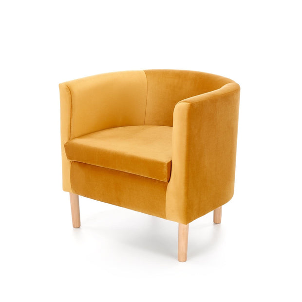 Halmar Fotoliu fix tapitat cu stofa si picioare din lemn, Cliffton II Velvet Mustariu / Natural, l66xA58xH64 cm