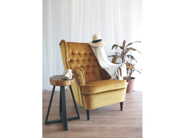 Fotoliu fix tapitat cu stofa si picioare din lemn Hartley Velvet Mustariu / Wenge, l68xA90xH100 cm (2)