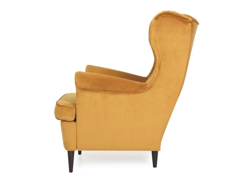 Fotoliu fix tapitat cu stofa si picioare din lemn Hartley Velvet Mustariu / Wenge, l68xA90xH100 cm (6)