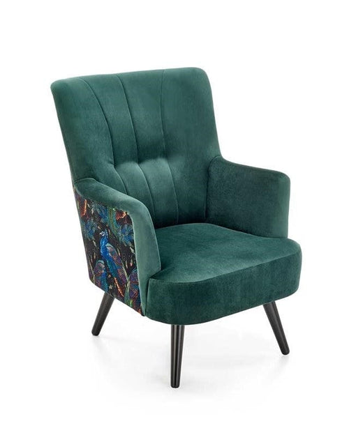 Halmar Fotoliu fix tapitat cu stofa si picioare din lemn, Paragonili Velvet Verde Inchis / Negru, l67xA82xH95 cm
