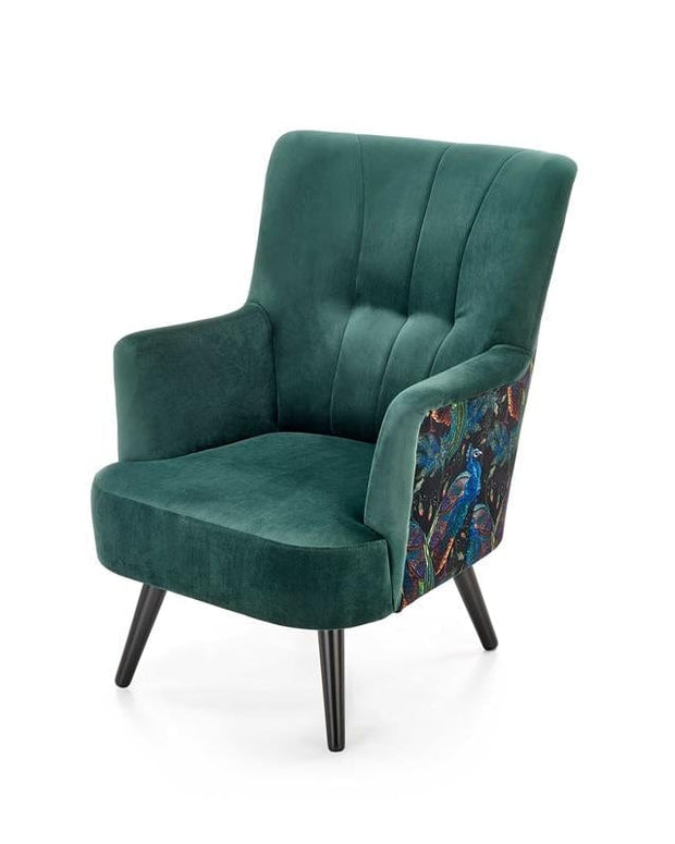 Fotoliu fix tapitat cu stofa si picioare din lemn, Paragonili Velvet Verde Inchis / Negru, l67xA82xH95 cm (1)