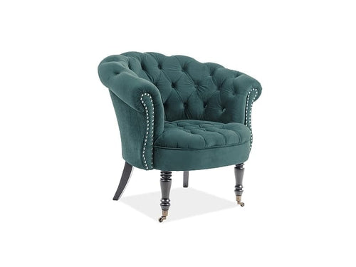 Signal Fotoliu fix tapitat cu stofa si picioare din lemn, Phillys Velvet Verde Inchis, l87xA78xH83 cm