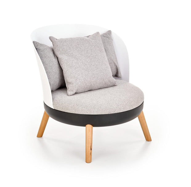 Halmar Fotoliu fix tapitat cu stofa si picioare din lemn, Seamus Alb / Gri / Natural, l74xA77xH73 cm