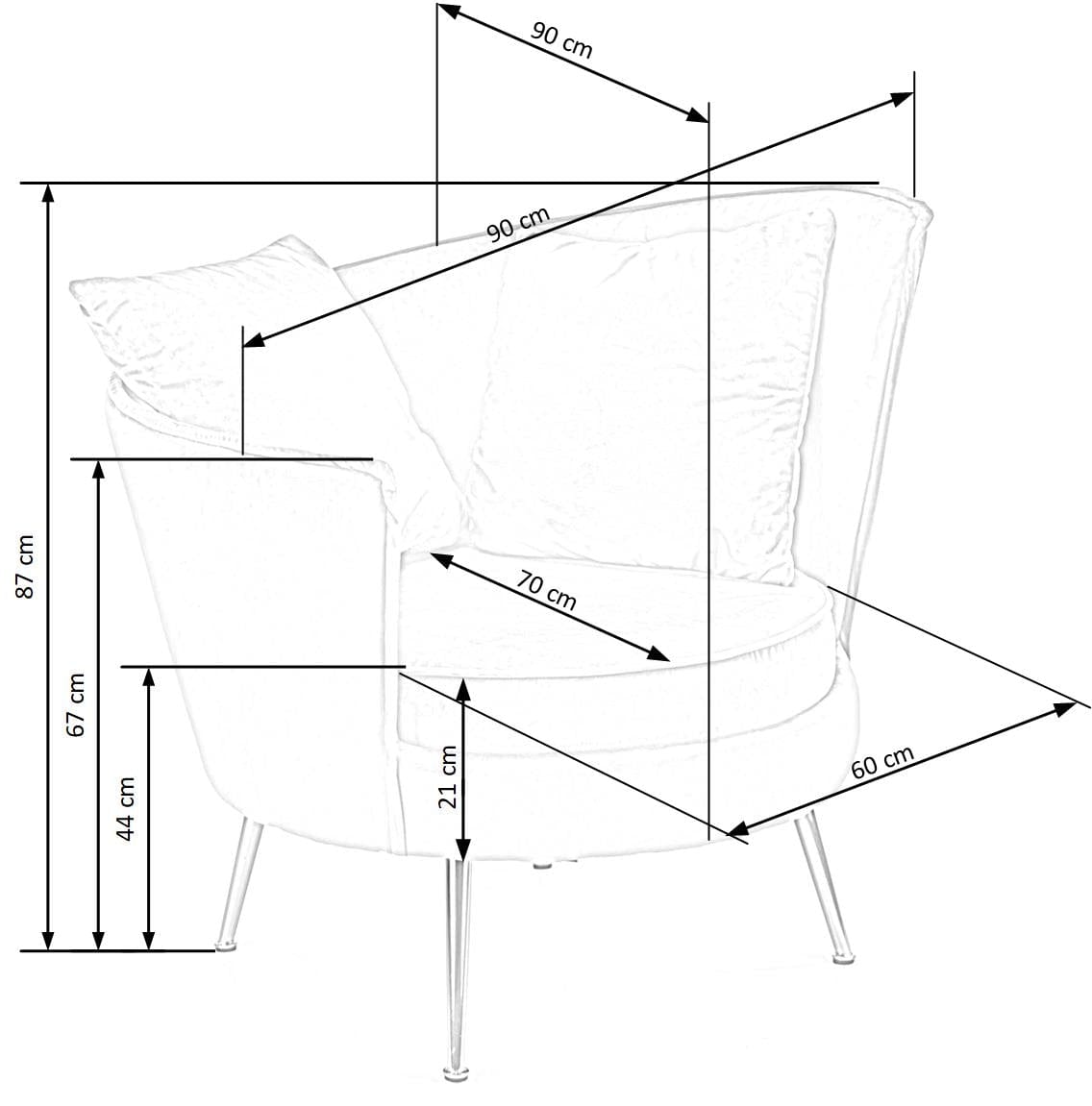 Fotoliu fix tapitat cu stofa si picioare metalice, Almanzo Velvet Roz / Auriu, l90xA90xH87 cm (9)