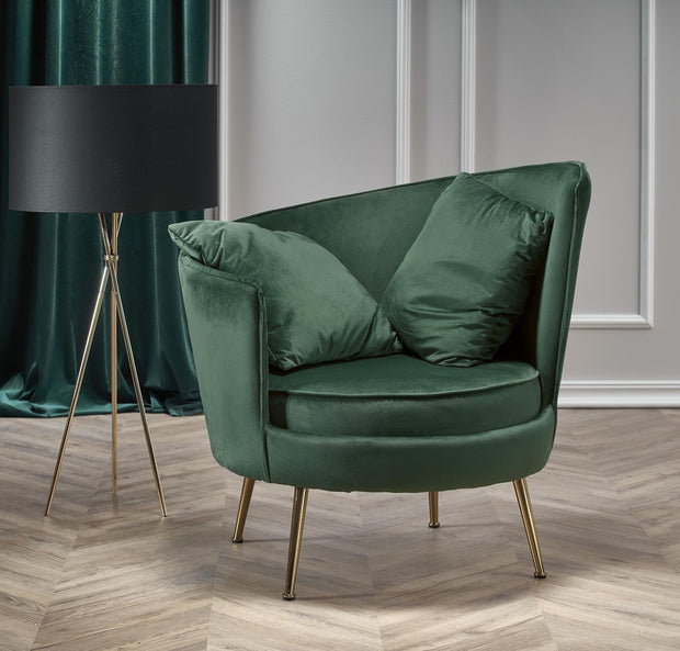 Halmar Fotoliu fix tapitat cu stofa si picioare metalice, Almanzo Velvet Verde Inchis / Auriu, l90xA90xH87 cm