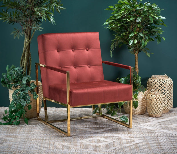 Halmar Fotoliu fix tapitat cu stofa si picioare metalice Praxis Bordeaux / Auriu, l55xA54xH78 cm