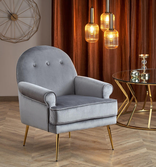 Halmar Fotoliu fix tapitat cu stofa si picioare metalice, Sandrro Velvet Gri / Auriu, l74xA74xH88 cm