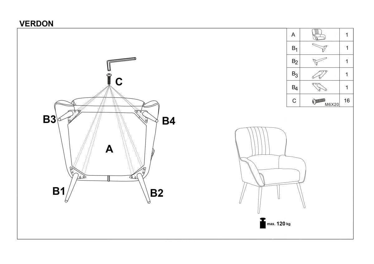 Halmar Fotoliu fix tapitat cu stofa si picioare metalice, Veras Velvet Gri / Negru, l73xA70xH94 cm
