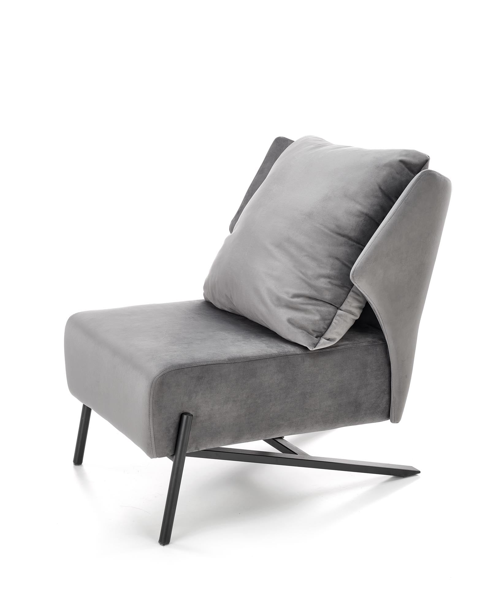 Halmar Fotoliu fix tapitat cu stofa si picioare metalice, Vicentt Velvet Gri / Negru, l70xA80xH85 cm