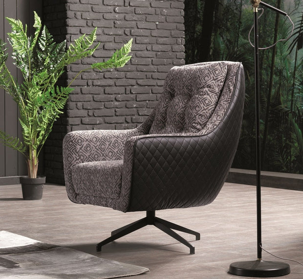 Serhat Fotoliu fix tapitat cu stofa si piele ecologica Miranda Gri K1, l78xA82xH101 cm