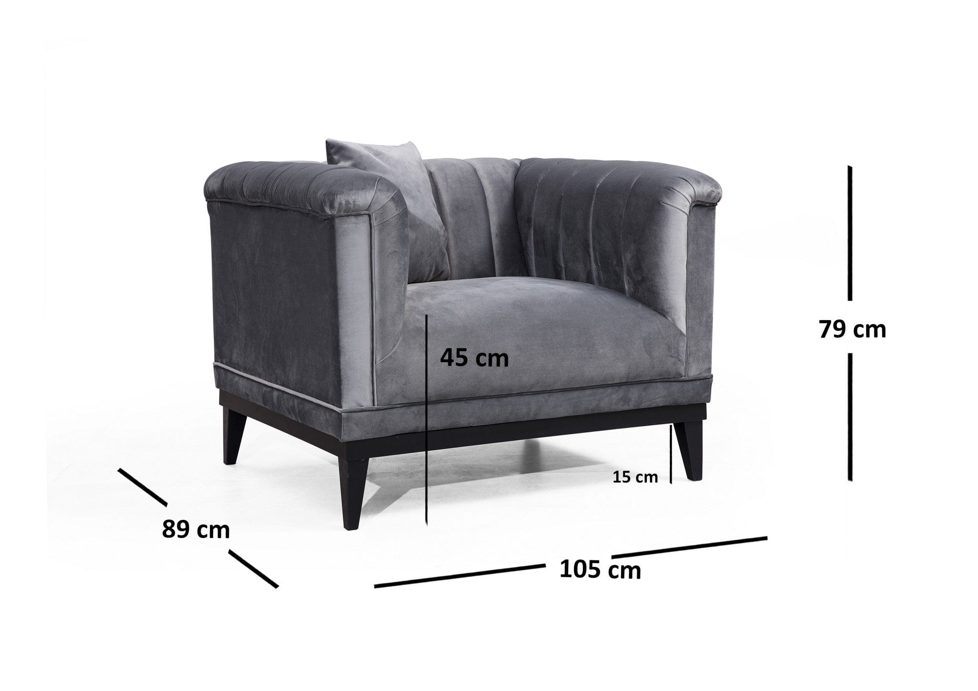 Asir Fotoliu fix tapitat cu stofa, Trendy Velvet Gri Inchis, l105xA89xH79 cm