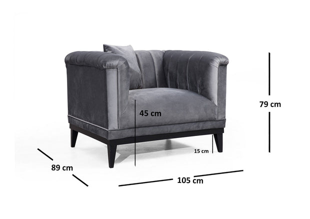 Asir Fotoliu fix tapitat cu stofa, Trendy Velvet Gri Inchis, l105xA89xH79 cm