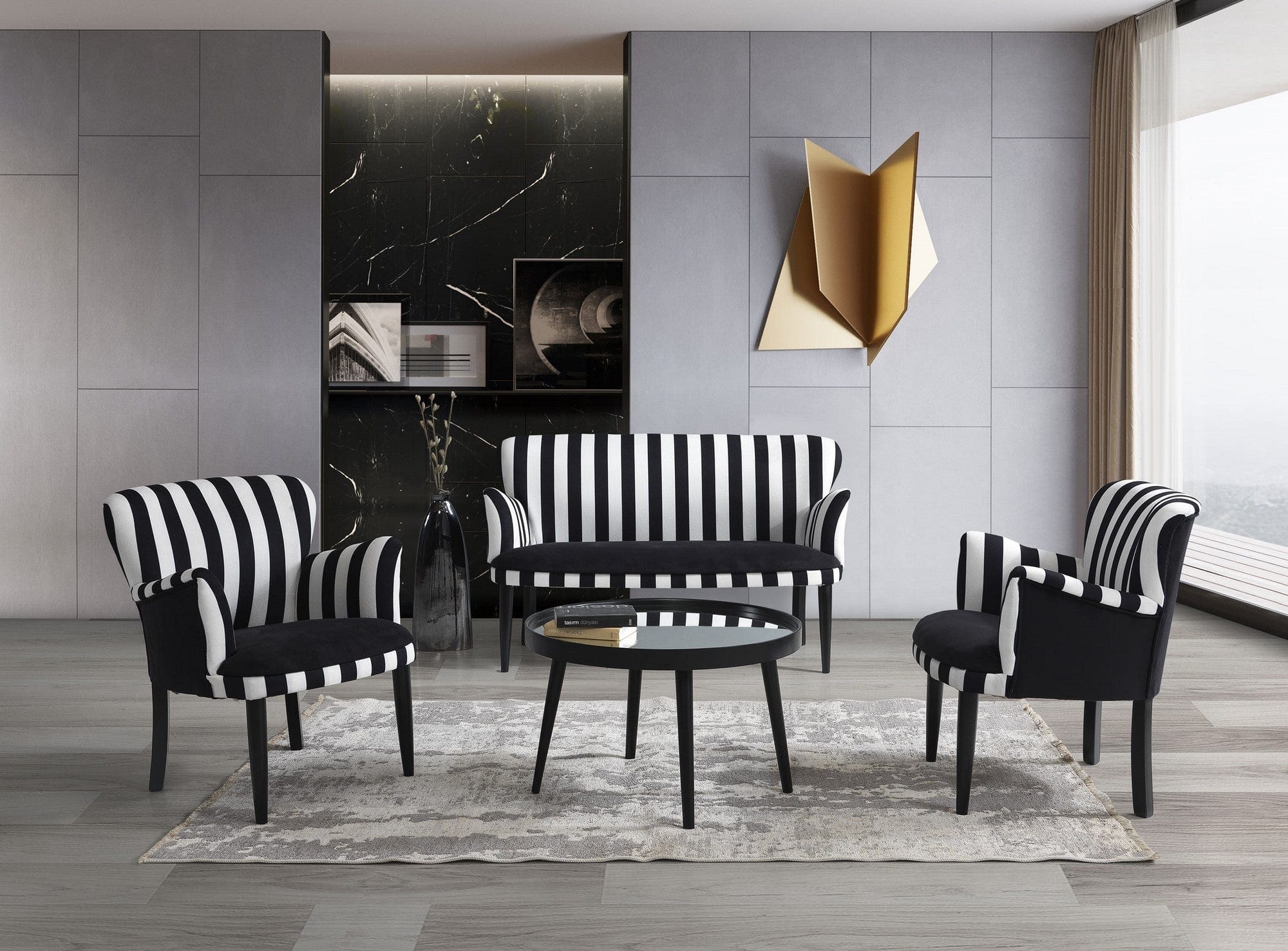 Fotoliu fix tapitat cu stofa, Zebrano Negru / Alb, l65xA60xH75 cm (1)