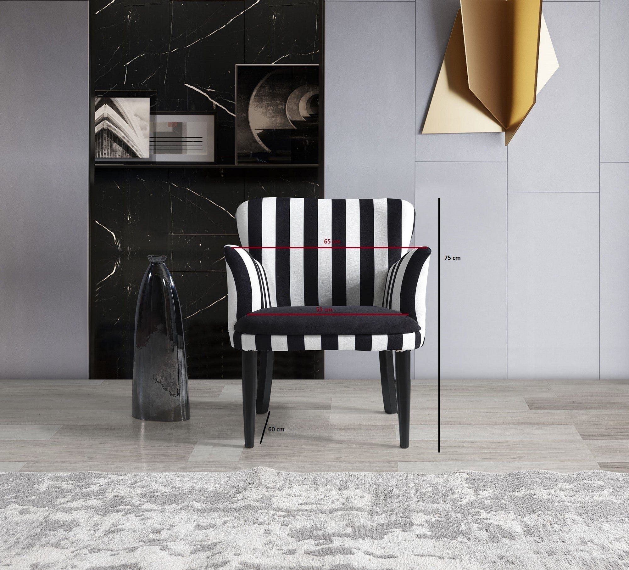 Fotoliu fix tapitat cu stofa, Zebrano Negru / Alb, l65xA60xH75 cm (2)