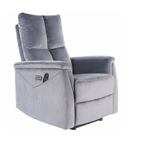 Signal Fotoliu Recliner cu mecanism electric, functie masaj si port USB, tapitat cu stofa, Newlyn M Velvet Gri, l76xA94xH96 cm