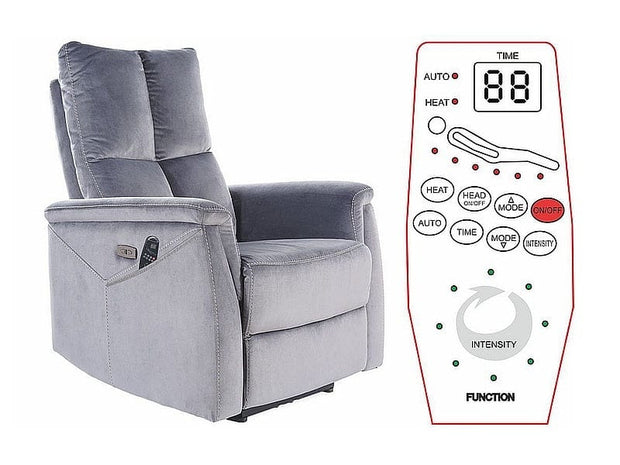 Fotoliu Recliner cu mecanism electric, functie masaj si port USB, tapitat cu stofa, Newlyn M Velvet Gri, l76xA94xH96 cm (1)