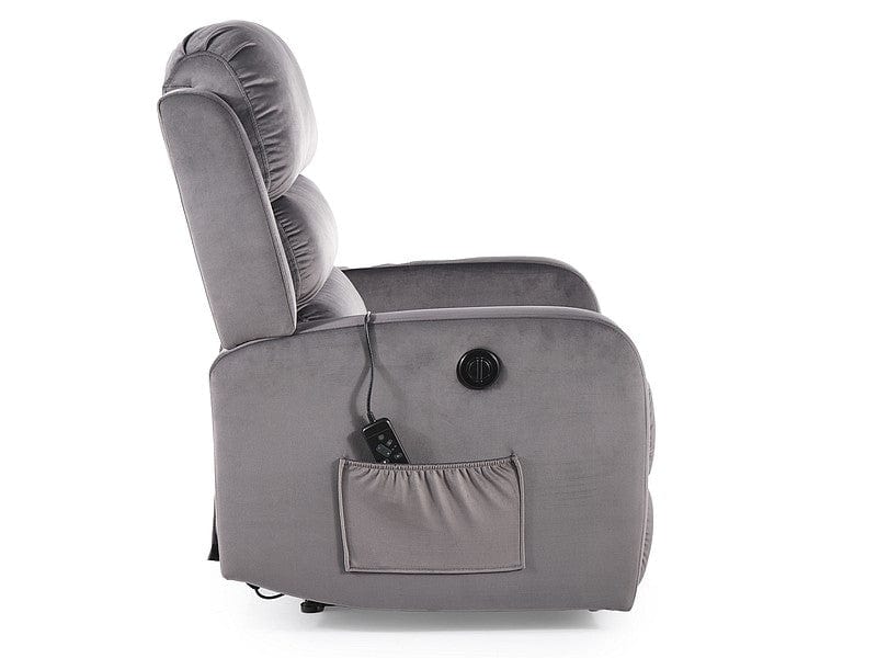 Fotoliu Recliner cu mecanism electric si functie masaj, tapitat cu stofa, Page M Velvet Gri, l64xA88xH102 cm (2)
