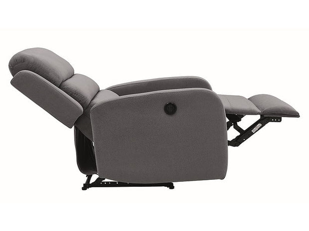 Fotoliu Recliner cu mecanism electric si port USB, tapitat cu stofa, Page Velvet Gri, l64xA88xH102 cm (1)