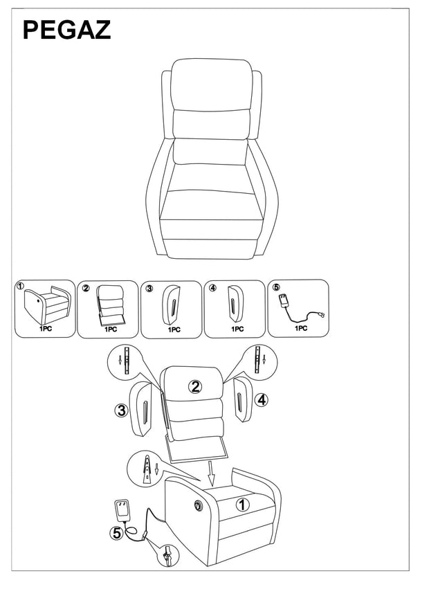 Fotoliu Recliner cu mecanism electric si port USB, tapitat cu stofa, Page Velvet Gri, l64xA88xH102 cm (4)