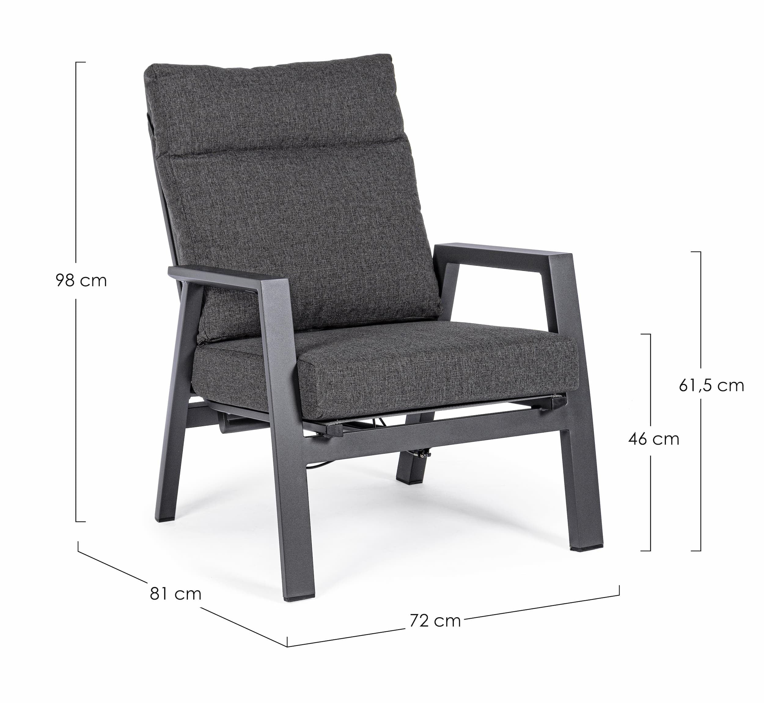 Fotoliu Recliner pentru gradina / terasa, din aluminiu, cu perne detasabile, Kledi Antracit, l72xA81xH98 cm (17)