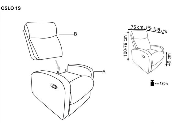 Halmar Fotoliu Recliner tapitat cu stofa Osmond 1S Gri inchis, l75xA95xH100 cm