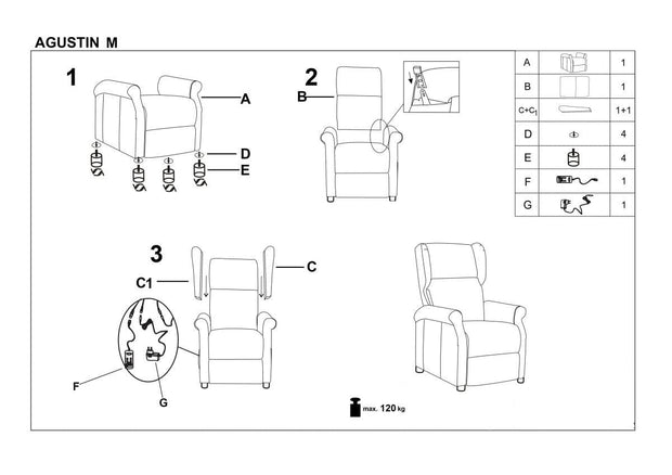 Fotoliu Recliner tapitat cu stofa si functie masaj, Agatha-M Bej, l75xA92xH107 cm (8)