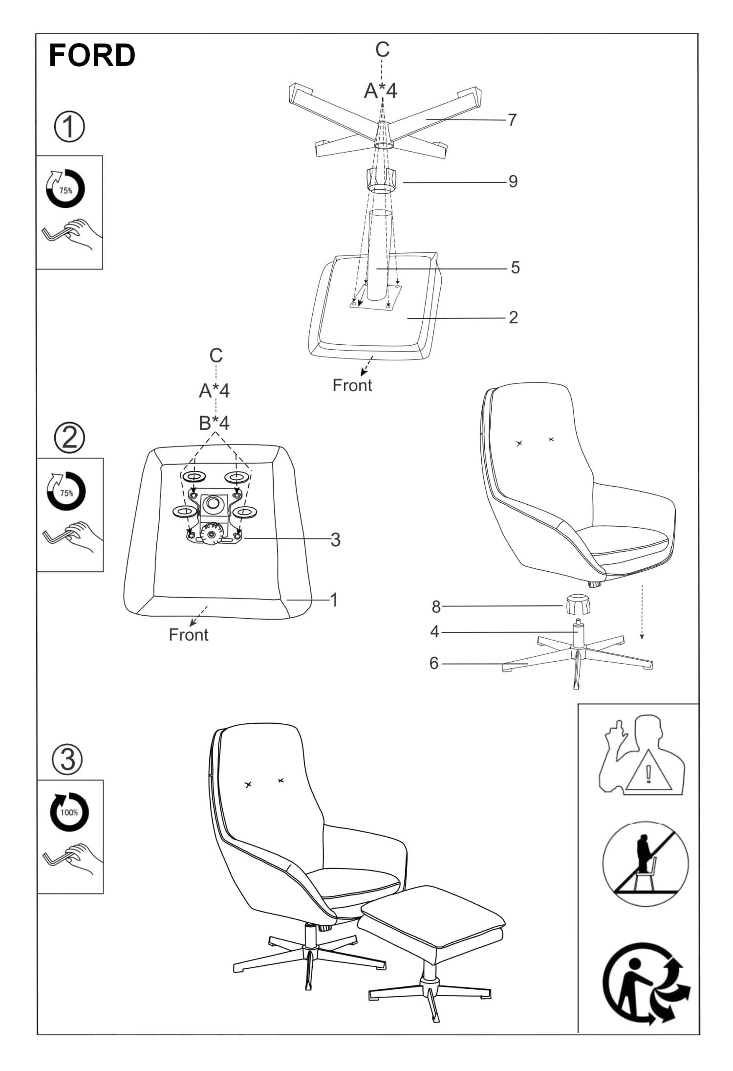 Signal Fotoliu Relaxare tapitat cu stofa + Taburet Fonzi Velvet Gri, l75xA82xH108 cm