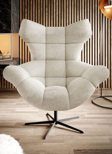 Wersal Fotoliu rotativ tapitat cu stofa si picior metalic, Sensiv Ivoir / Negru, l103xA84xH119 cm