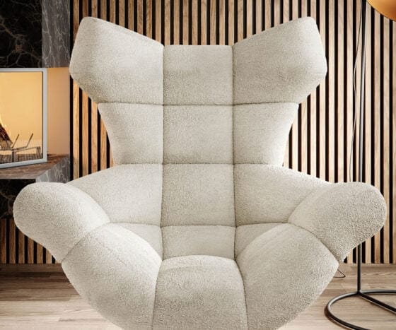 Wersal Fotoliu rotativ tapitat cu stofa si picior metalic, Sensiv Ivoir / Negru, l103xA84xH119 cm