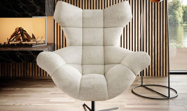 Wersal Fotoliu rotativ tapitat cu stofa si picior metalic, Sensiv Ivoir / Negru, l103xA84xH119 cm