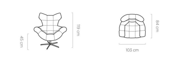 Fotoliu rotativ tapitat cu stofa si picior metalic, Sensiv Ivoir / Negru, l103xA84xH119 cm (7)