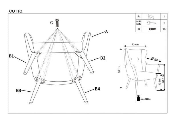 Fotoliu tapitat cu stofa si picioare din lemn, Cratos Mustariu / Natural, l73xA76xH99 cm (2)