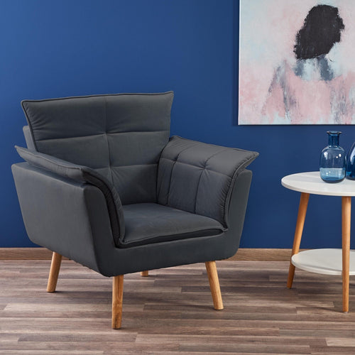 Halmar Fotoliu tapitat cu stofa si picioare din lemn, Renato Velvet Gri Inchis / Natural, l80xA73xH84 cm