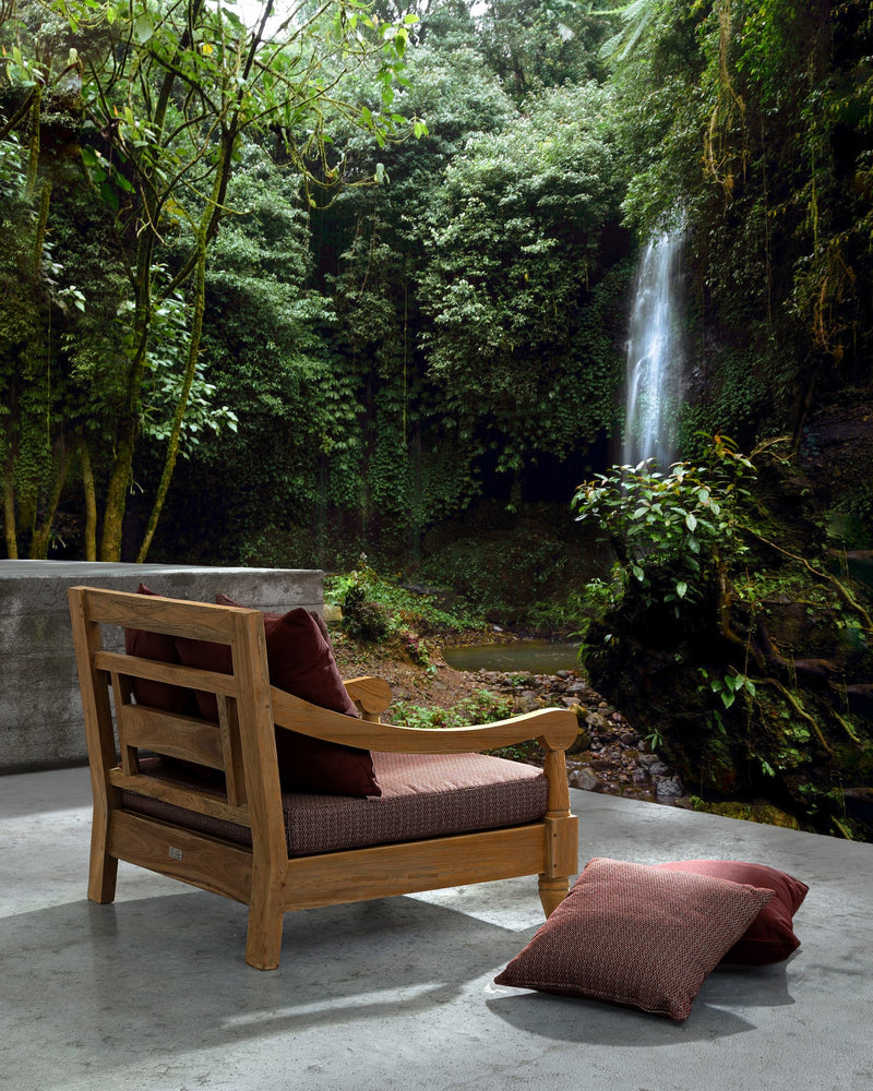 Fotoliu fix pentru gradina / terasa, din lemn de tec, cu perne detasabile, Bali Burgundy / Natural, l90xA90xH81 cm (1)