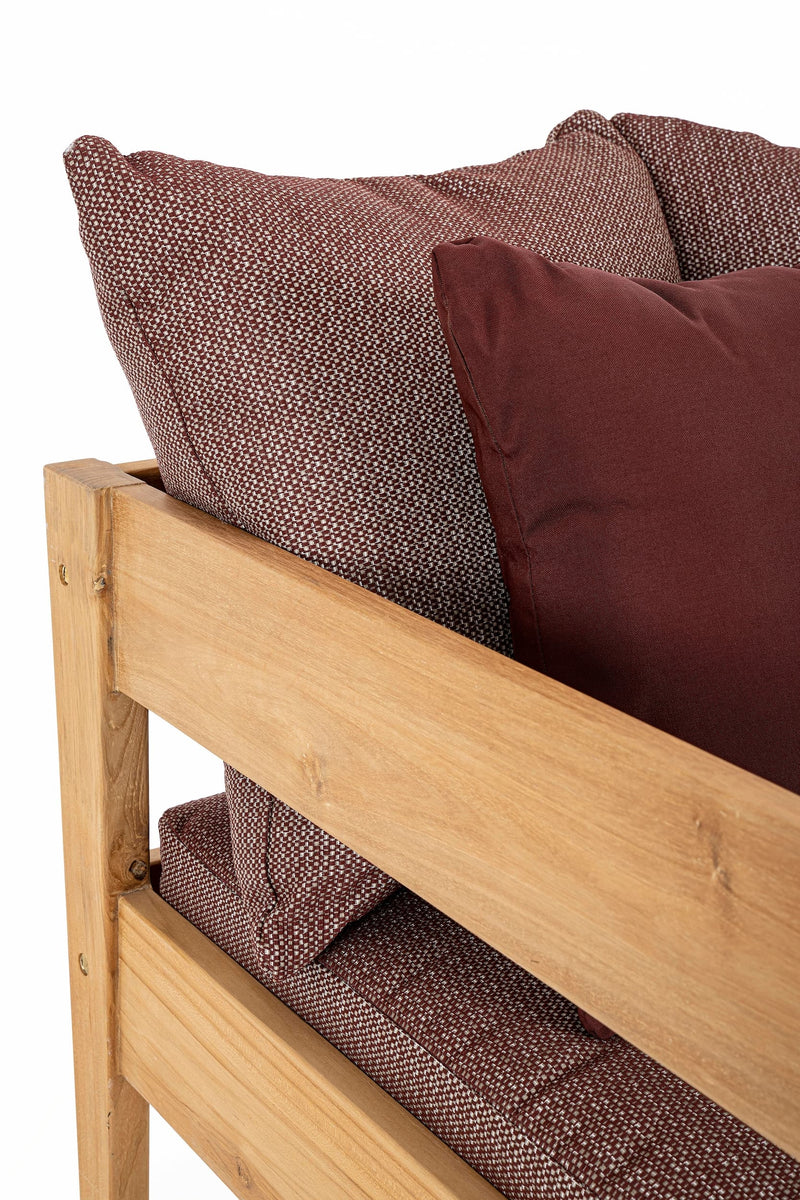 Fotoliu fix pentru gradina / terasa, din lemn de tec, cu perne detasabile, Kobo Burgundy / Natural, l90xA90xH79 cm (7)
