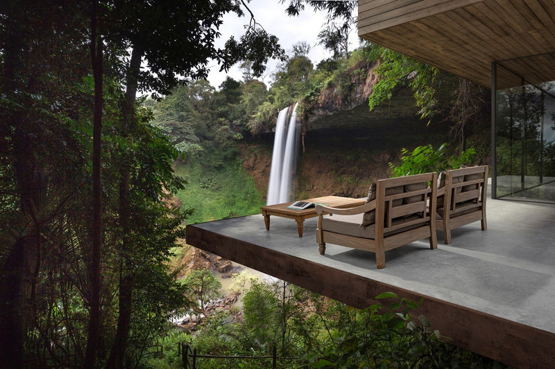 Fotoliu fix pentru gradina / terasa, din lemn de tec, cu perne detasabile, Bali Grej / Natural, l90xA90xH81 cm (1)